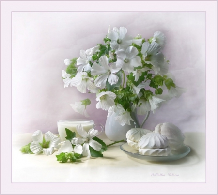 Still life - flowers, white, nature, soft