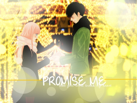 ~Promise Me~ - boy, vocaloid, anime, lights, megurine luka, pink hair, couple, love