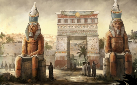 Egypt - gate, fantasy, game, egypt, painting, art