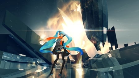 hatsune miku - beautiful, orange, green hair, hatsune miku