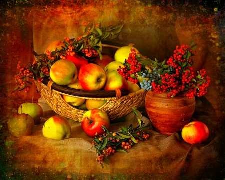 Still life - basket, food, still life, fruis