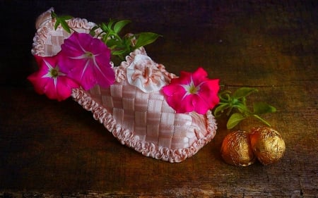 Still life - chocolate, flowers, still life, silk