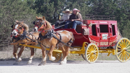 Horse Drawn Mail Wagon - western, horses, people, wagon, cowboys