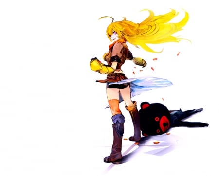 Yang Xiao Long - female, fighter, long hair, anime girl, rwby, blond hair, cool, anime, yang xiao long, purple eyes