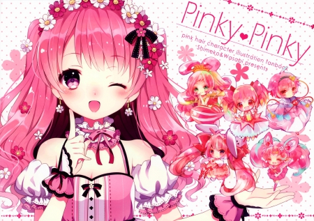 ~Pinky Pinky~ - anime, komeiji satori, blush, wink, shirahoshi, di gi charat, usada hikaru, sailor moon, mahou shoujo madoka magica, chibiusa, touhou, kaname madoka, pink hair