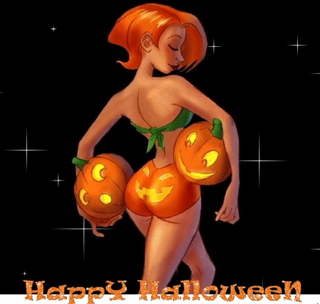 Happy Halloween - nice, girl, magic, colorful, lovely, halloween, pumpkins, bikini, beautiful, smile, color, happy