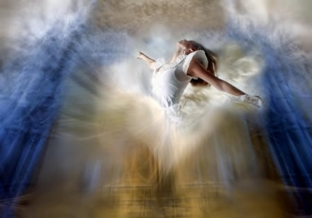 Dancer - music, dancer, fog, blue, colors, photo