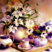 Teatime and pansies -  Still life