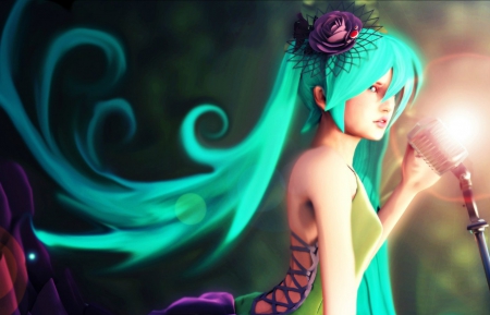 Hatsune Miku - pink, vocaloid, anime, girl, hatsune miku, blue, manga, green