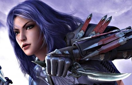 Fantasy girl - fighter, blue, girl, pink, fantasy, knife, purple, guild wars, woman