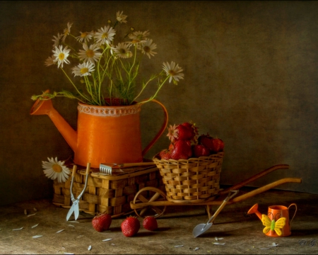 Still life - fruits, basket, flower, still life