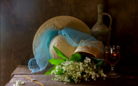 Still life - glass, jar, still life, hat