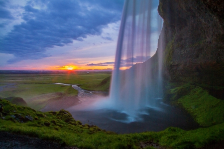 waterfall - fun, sunset, nature, waterfall