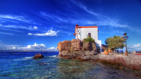 town of skala-skamias on the greek isle of lebos hdr - sky, town, hdr, shore, sea