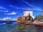 town of skala-skamias on the greek isle of lebos hdr