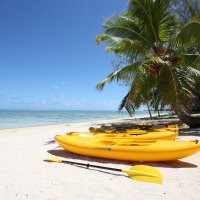 Yellow Canoes on Beach South Pacific