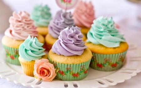 *** Sweet cupcakes *** - food, rose, sweet, cupcakes