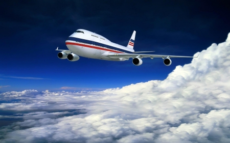 Boeing 747 passenger - plane, jet, airline, clouds