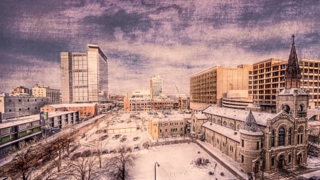 city cathedral in winter photo - cathedral, clouds, city, photo