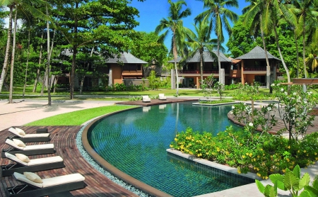 Green Blue Resort Pool - beach, island, polynesia, south pacific, swimming, view, exotic, paradise, hotel, luxury, sea, resort, ocean, islands, tropical, pool, green, retreat