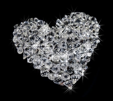 Diamond Heart - jewels, shine, glow, black, heart, 3d, diamond