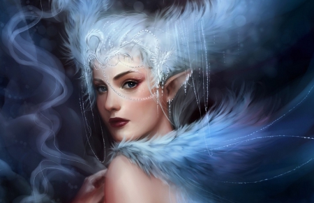 Lovely Elf - nice, beauty, woman, elf, girl, wallpaper, lovely, fantasy, face, art, fine, blue, beautiful, digital