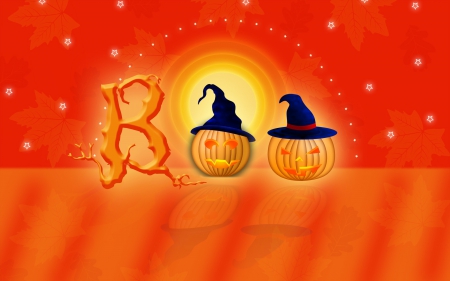 Happy Halloween~Boo! - stars, autumn, pumpkin, hat, hats, halloween, pumpkins, fall, leaves