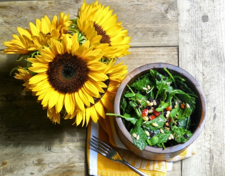 âœ¿ Health and Beauty âœ¿ - bright, salad, sunflowers, yellow, healthy, delicious