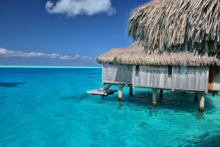 Luxury Water Villa Blue Lagoon - aqua, paradise, water, villa, polynesia, bora bora, lagoon, bungalow, ocean, turquoise, islands, tropical, exotic, blue, island, south pacific, sea, tahiti