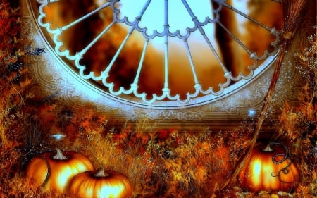 Halloween..it's coming - autumn, dragonflies, stock images, colorful, coming, creative pre-made, pumpkins, halloween, interior, premade bg, lovely, nature, balcony, holidays, backgrounds, beautiful, broom, october 31st, colors, fall season