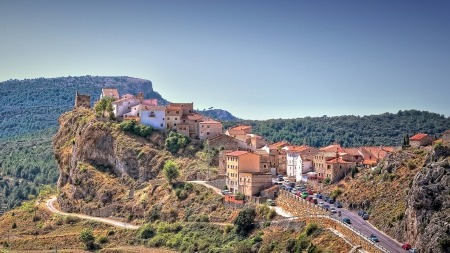 lovely mountain village in spain - village, sky, street, mountain, cliff