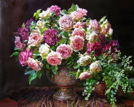 Still Life - roses, flowers, lovely, vase, still life, arrangement