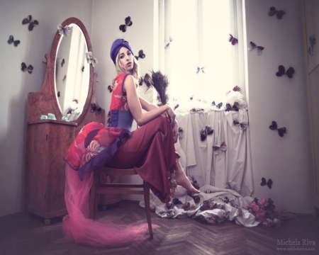 * - girl, ribbons, glamour, room, fashion, funny, colorfull, interior, crazy, sweet