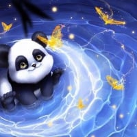 Cute panda and golden butterflies