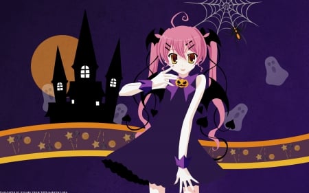 Halloween(anime) - night, spider, cute, girl