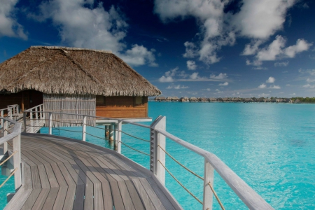 Water Bungalows Bora Bora - lagoon, blue, beach, island, polynesia, south pacific, tahiti, villa, bungalow, exotic, paradise, water, sea, bore bora, ocean, islands, tropical