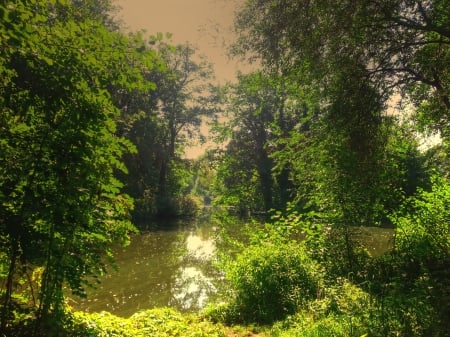 hidden entrance - nature, green, sky, lake