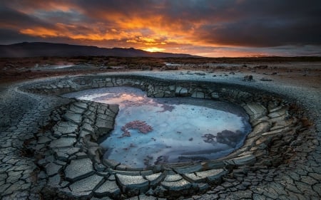 Baejarpjall, Iceland - nature, sunset, iceland, pool