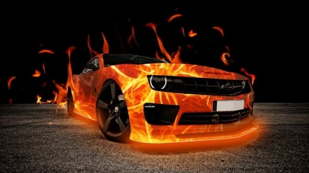 sweet orange - car, fire, flames, halloween, camaro