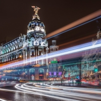 hotel in downtown madrid in slow shutter hdr