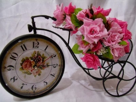 Time for Pink Roses - pink roses, flowers, still life, time