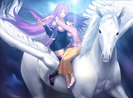 Rider & Sakura - anime, rider, sakura, magic, zero, pegasus, long hair, fate