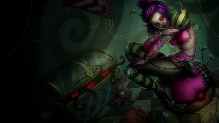 League of Legends - game, league of legends, girl, pink, dark, fantasy, purple, green, woman, halloween