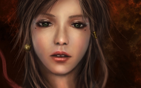 Fantasy girl - face, red, portrait, beauty, game, girl, art, fantasy, woman