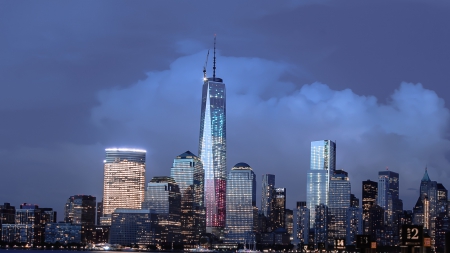 rising from the ashes in new york city - clouds, construction, skyscrapers, dusk, city