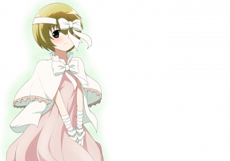 ~Moko Tsuiki~ - saki wiki, anime, bandage, bows, blonde, short hair, pink dress, ribbons, Moko Tsuiki