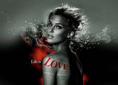 Life is Love - black, woman, red, photography, beauty