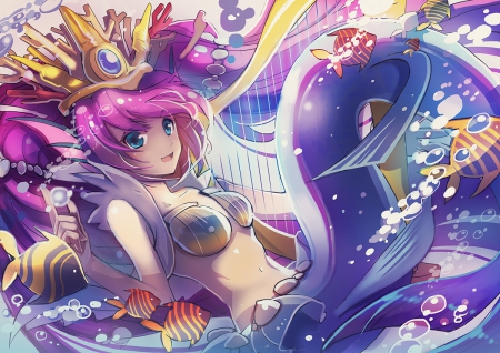 Mermaid - Mermaid, Ocean, Purple Hair, Bubble, Crown, Cant think of a fourth, Fish, Sea