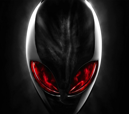 Alien - space, abstract, black, alien, silver, red, 3D, cool