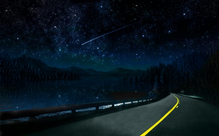 The Night, The Sky and The Road - sky, art, artwork, night, road, spooky